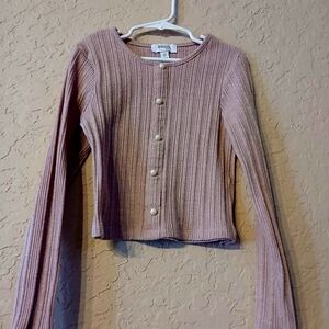 Speechless Mauve Ribbed Mock Button- Down Crop Top Long-sleeved  Shirt Size 12